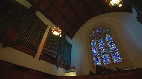 Pipe Organ and stained class (untrimmed) Stock Footage 10712985