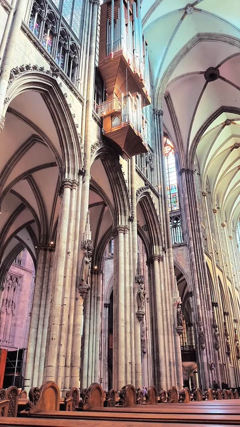 Pipe Organ and Vaulted Nave Inside Cologne Cathedral Stock Footage 345652340