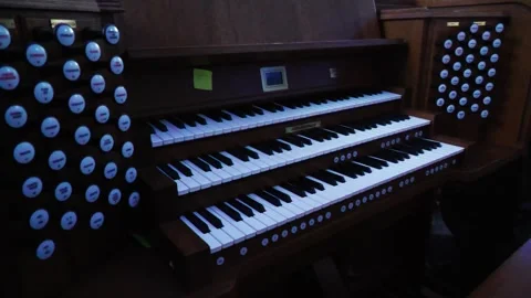 Pipe Organ Console Inside Skaistkalne Catholic Church in Latvia Interior 動画素材 336393264