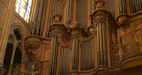 Pipe Organ Inside Saint-Severin Church At Latin Quarter In Paris, France. Stock Footage 170684544