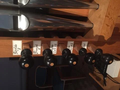 Pipe Organ stops. Stock Photos