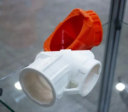 Pipe parts printed 3D printer close-up Details 3D printed molten plastic Stock Photos