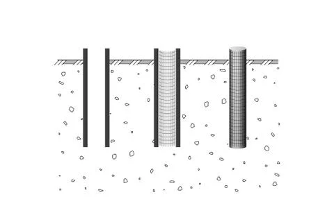 Pipe pile. Construction steps. Stock Illustration