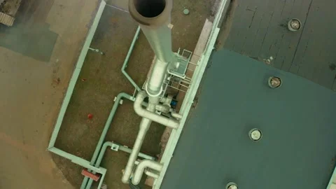 The pipe of the plant, production workshop, removed from the copter. Coal fire Stock Footage 142372227