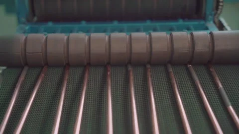 Pipe Reducer Machinery Production - Copper and Steel Pipes on Factory Line Video stock 330493648