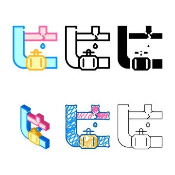 Pipe repair color multipack icon vector line Stock Illustration