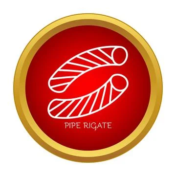 Pipe rigate pasta icon on red circular background Stock Illustration