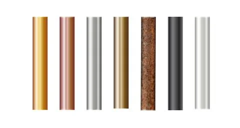 Pipe set isolated on background. Chrome, rusty, steel, golden, copper and iron Stock Illustration