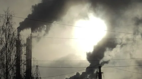 Pipe smoke, oil refining, at sunset (4) Video stock 45587850