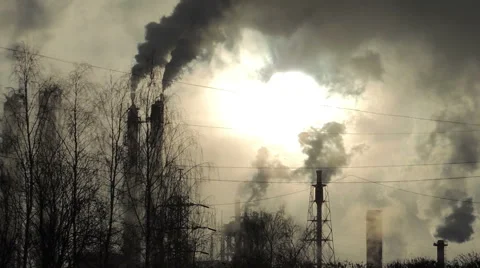 Pipe smoke, oil refining, at sunset (6) Video stock 45587880