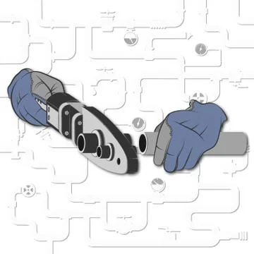Pipe solder and plastic pipe in hand Stock Illustration