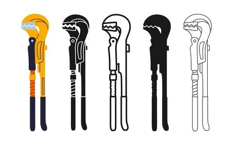 Pipe spanner wrench icon symbol set adjustable pliers repair tool builder Stock Illustration