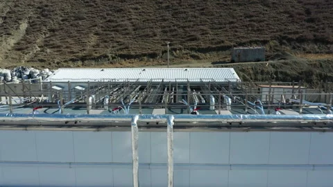 Pipe system with ladders for waste utilization on plant roof Video stock 144329870