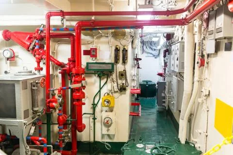 Pipe system on war ship, Stock Photos