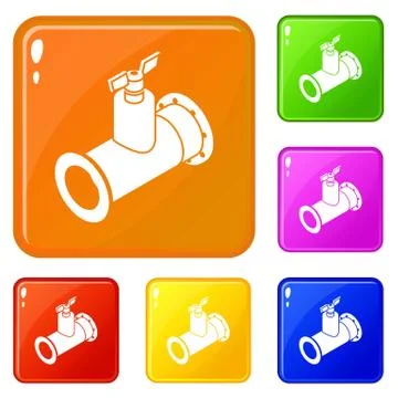 Pipe tap icons set vector color Stock Illustration