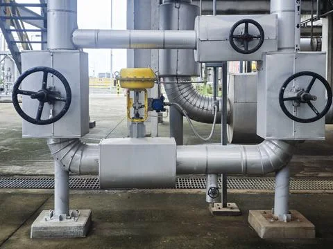 A pipe with two valves on it Stock Photos