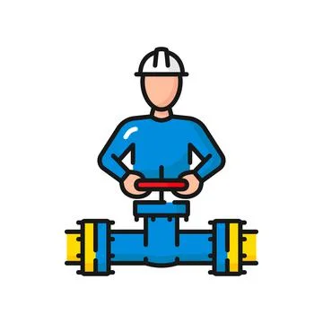 Pipe with valve ball, man fitting piping system Stock Illustration
