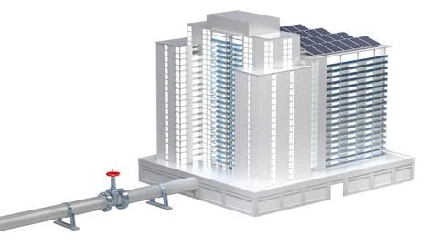 Pipe with valve connected to the building Stock Illustration