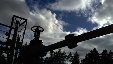 Pipe valve. Pipeline with gate valves. Stock Footage 131216241