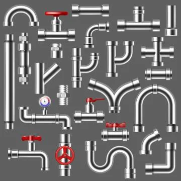 Pipe vector plumbing pipeline or piped tubing construction of metal piping 스톡 일러스트