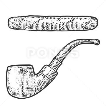 Pipe. Vector vintage engraving color illustration isolated on white Stock Illustration