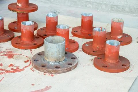Pipe welded on the pipeline construction. Stock Photos