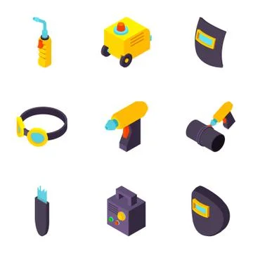 Pipe welding icons set, isometric style Stock Illustration
