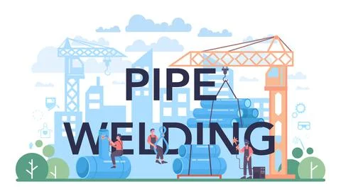 Pipe welding typographic header. Professional welder in protective mask Stock Illustration