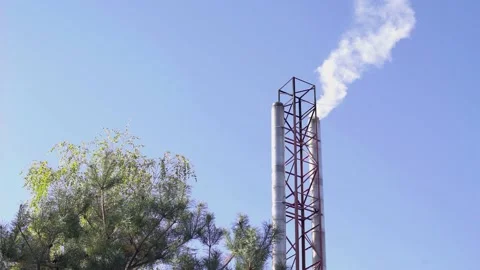 The pipe from which the smoke comes out. Air Pollution. 스톡 동영상 142348204