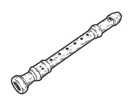 Pipe wind instrument. Sketch scratch board imitation. Black and white. Stock Illustration