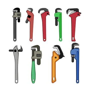 Pipe wrench set cartoon vector illustration Stock Illustration