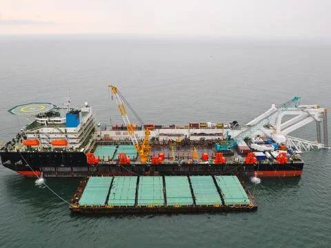 The pipelaying barge Stock Photos