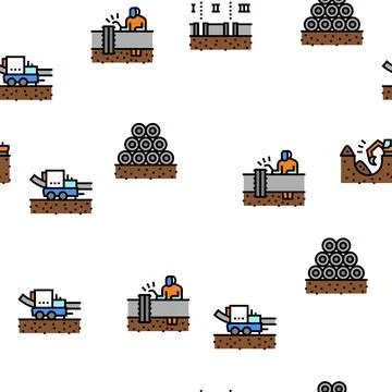 Pipeline Construction Vector Seamless Pattern Stock Illustration