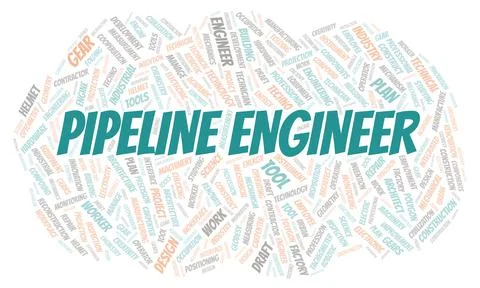 Pipeline Engineer typography word cloud create with the text only Stock Illustration