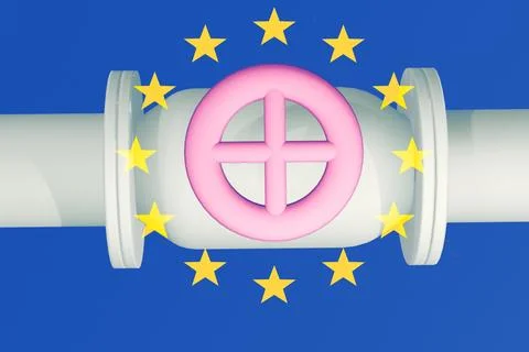 Pipeline flows through EU flag backdrop Stock Illustration