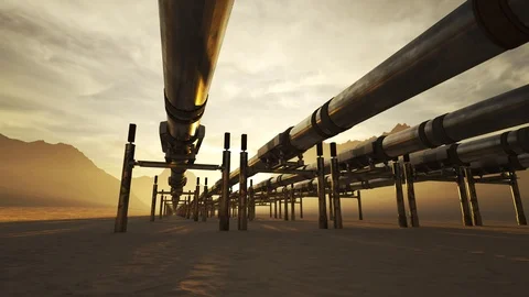 Pipeline running through the desert during sunset. Stock-Footage 92331605