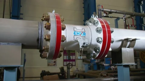 Pipeline system details connected with flanges in workshop Stock-Footage 137842020