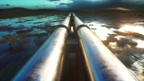 Pipeline transportation oil, natural gas or water in metal pipe. Oil concept. Stock Footage