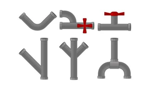 Pipelines and Valves Elements Isolated on White Background Vector Set Illustrazione stock