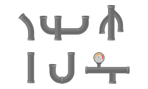 Pipelines and Valves Elements Isolated on White Background Vector Set Illustrazione stock