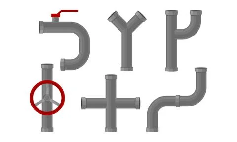 Pipelines and Valves Elements Isolated on White Background Vector Set Illustrazione stock