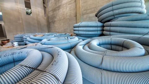 Pipelines at construction site. Building activity Stock Photos