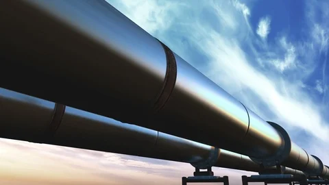 Pipelines loop perspective tracking, blue clouds Vidéo 87062895