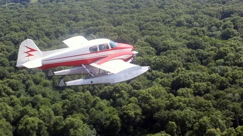 Piper Apache Float Plane Flying Air To Air Footage Stock Footage 93596036