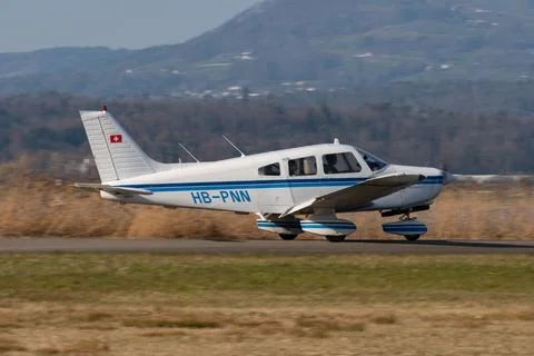 Piper PA28-161 Warrior II airplane in Wangen-Lachen in Switzerland Stock Photos