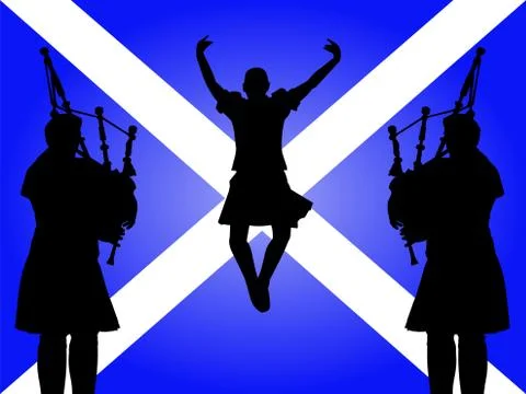 Pipers and highland dancer Stockillustratie