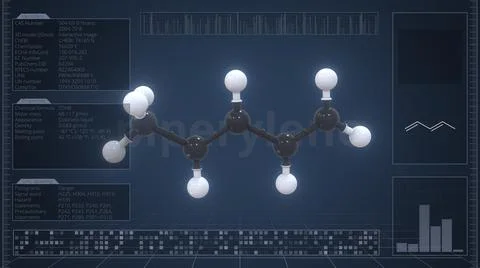 Piperylene molecule with description on the computer screen, 3d rendering Stock Illustration