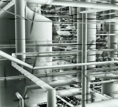 Pipes And Ventilation System Inside An Industrial Building Ilustración de archivo