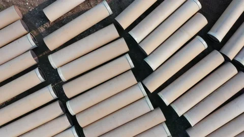 Pipes on construction site - white tubes for crude oil or natural gas pipeline Stock Footage 167690582