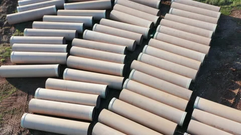 Pipes on construction site - white tubes for crude oil or natural gas pipeline Stock Footage 167703514